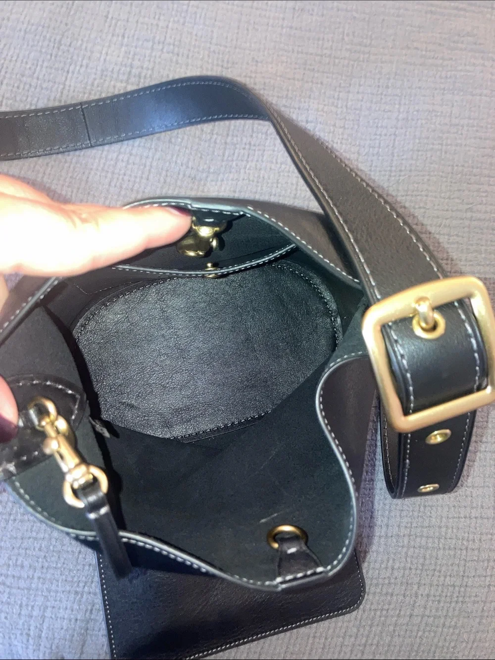 Coach Black Leather Shoulder Bucket Bag with Gold Hardware